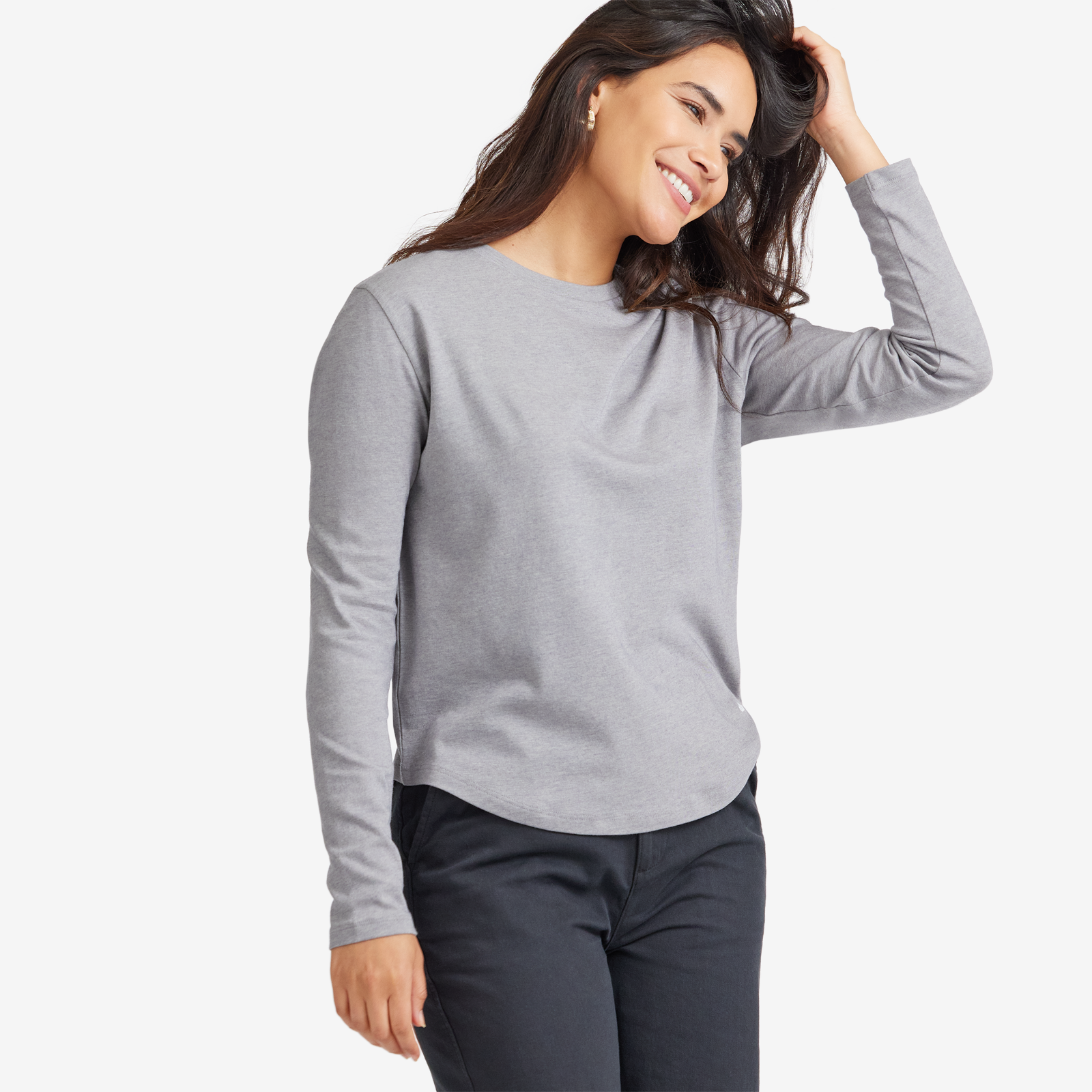 Women's Anytime Long Sleeve Tee, Medium Grey